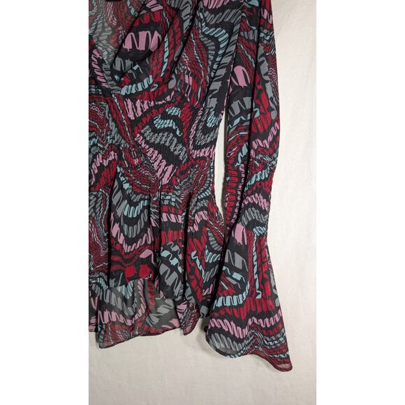 BISOU BISOU Womens Sheer Smocked Midriff Tunic Top M Boho Sleeve Whimsical Artsy - Picture 2 of 5